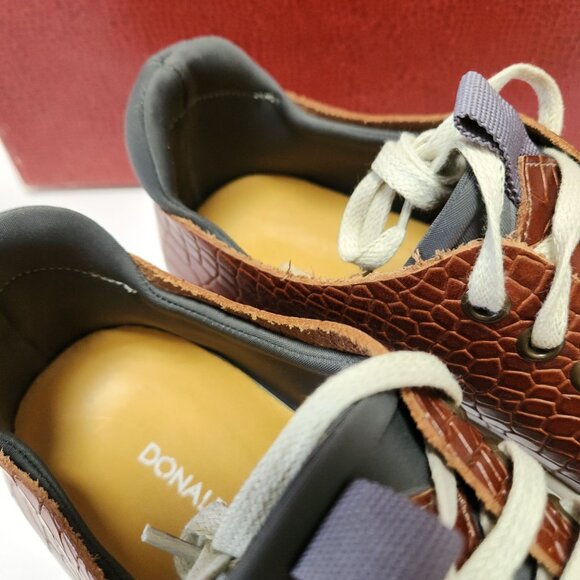 Donald Pliner Prenton BrownEmbossed  Leather Croc Print Sneakers Mens 8 - Picture 6 of 16